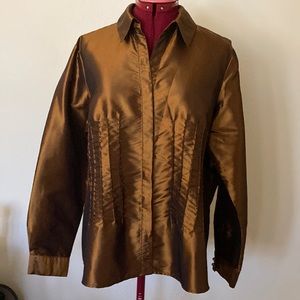 Coldwater Creek concealed buttoned down copper metallic 3/4 sleeves XL blouse